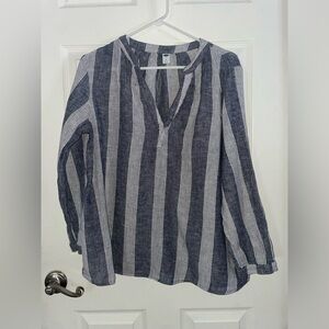 Old Navy Cotton Linen Blend Navy and White Striped Women's Top